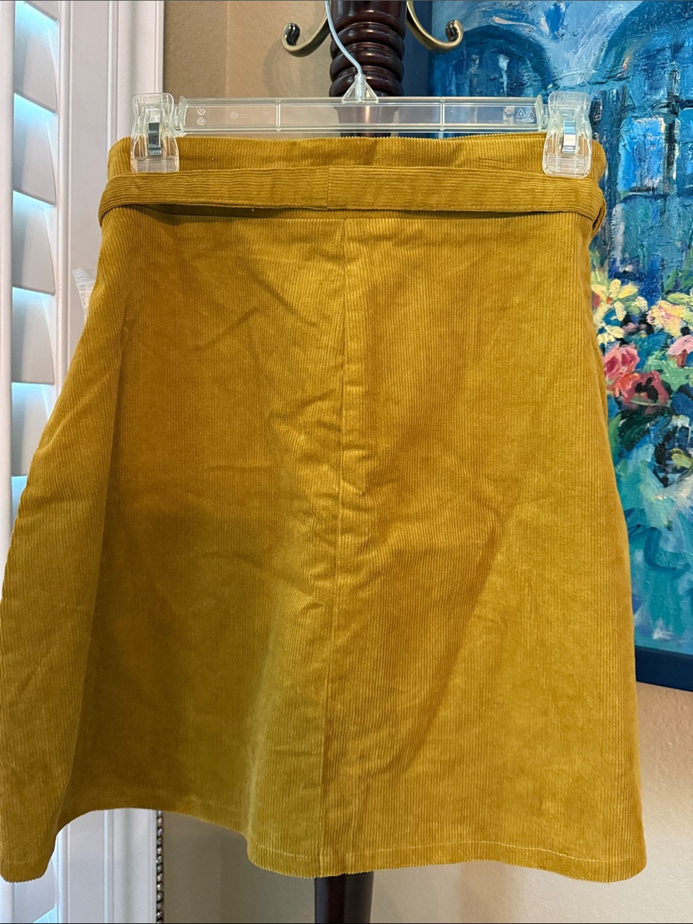 june & hudson Mustard Corduroy A-Line Button-Front Skirt with Tie - Picture 2 of 10